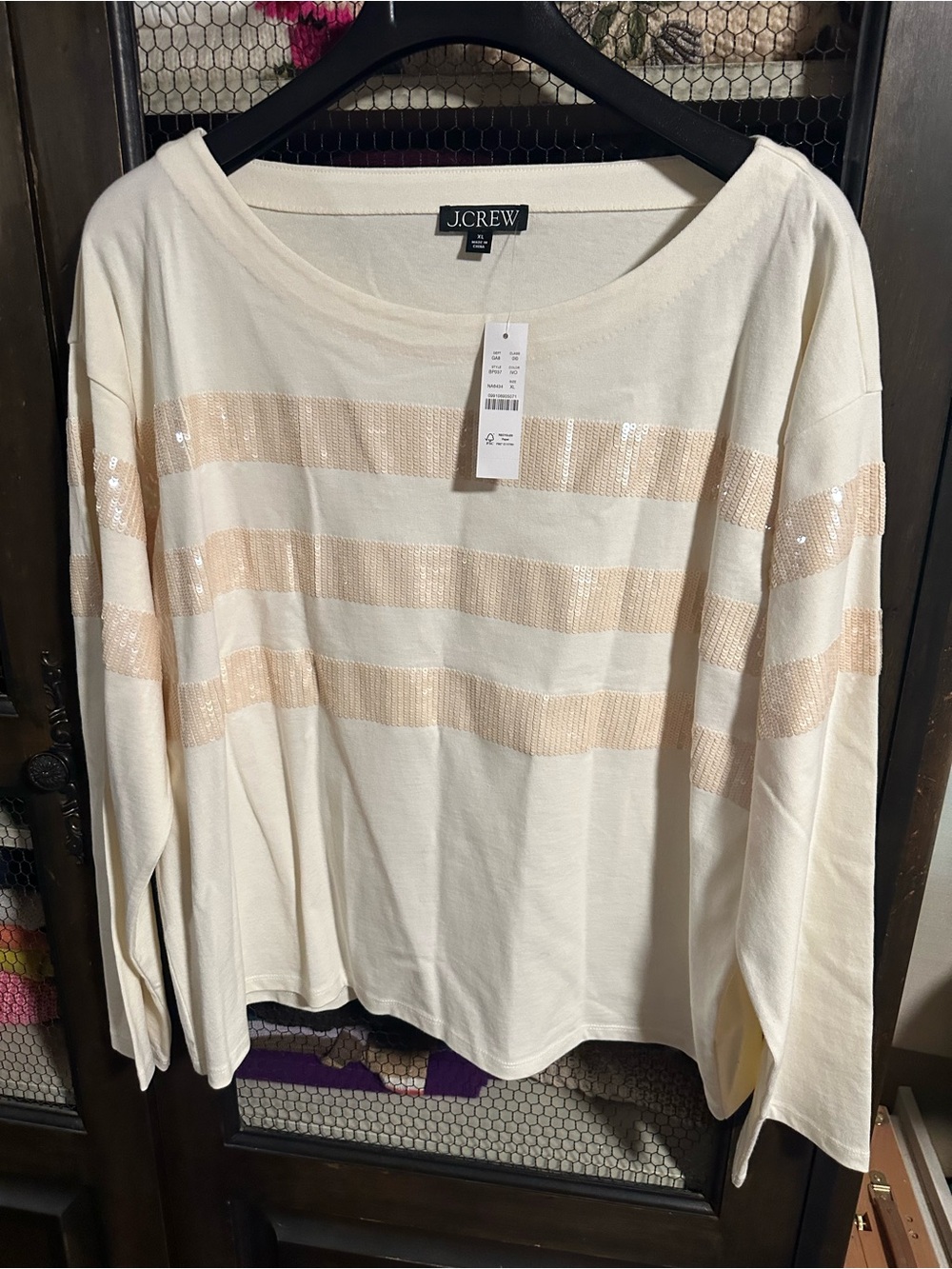 J.Crew cream sequin stripe shirt NWT XL - Picture 3 of 12